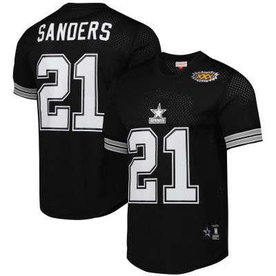 Dallas Cowboys Deion Sanders Mitchell & Ness Green Retired Player Name & Number Mesh Top