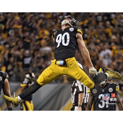 Unsigned Pittsburgh Steelers T.J. Watt Fanatics Authentic Jumping Celebration Photograph