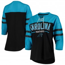 Carolina Panthers G-III 4Her by Carl Banks Womens Double Wing Lace-Up 3/4 Sleeve T-Shirt - Black/Blue