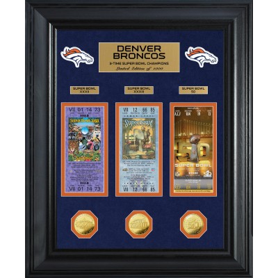 Denver Broncos Highland Mint 3-Time Super Bowl Champions 18 x 22 Deluxe Gold Coin Ticket Collection