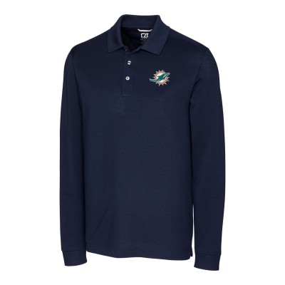 Miami Dolphins Cutter & Buck Navy Advantage Long Sleeve Polo