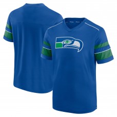 Seattle Seahawks Fanatics Royal Textured Throwback Hashmark V-Neck T-Shirt