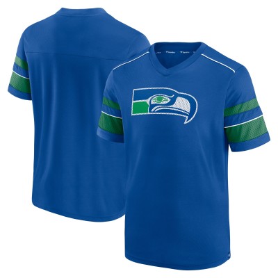 Seattle Seahawks Fanatics Royal Textured Throwback Hashmark V-Neck T-Shirt