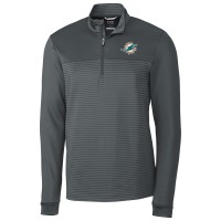 Miami Dolphins Cutter & Buck Gray Traverse Stripe Quarter-Zip Pullover Jacket