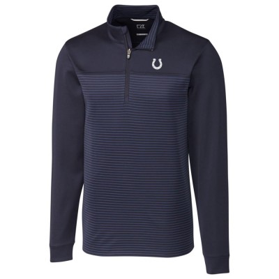 Indianapolis Colts Cutter & Buck Navy Traverse Stripe Quarter-Zip Pullover Jacket