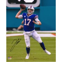 Autographed Buffalo Bills Josh Allen Fanatics Authentic 16 x 20 Blue Jersey Throwing Photograph
