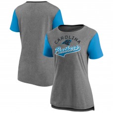 Womens Heathered Gray/Blue Carolina Panthers Tail Script T-Shirt