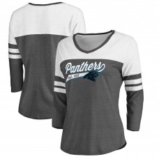 Carolina Panthers Womens Lateral Script 3/4 Sleeve V-Neck Tri-Blend T-Shirt - Heathered Gray/White