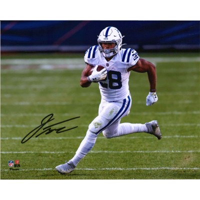 Autographed Indianapolis Colts Jonathan Taylor Fanatics Authentic 8 x 10 White Jersey Running Photograph
