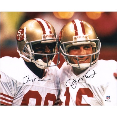Multi-Signed San Francisco 49ers Jerry Rice & Joe Montana Fanatics Authentic 16 x 20 White Jersey Close-Up Photograph