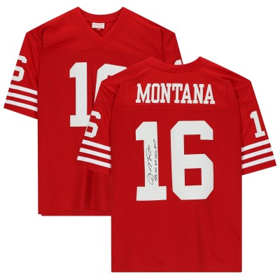 Autographed San Francisco 49ers Joe Montana Fanatics Authentic Red Mitchell & Ness Replica Jersey with SB XVI XIX XXIV MVP Inscription
