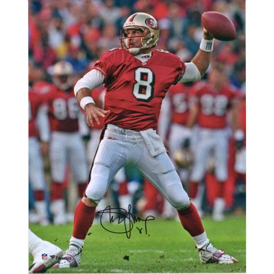 Autographed San Francisco 49ers Steve Young Fanatics Authentic 16 x 20 Scarlet Jersey Passing Photograph