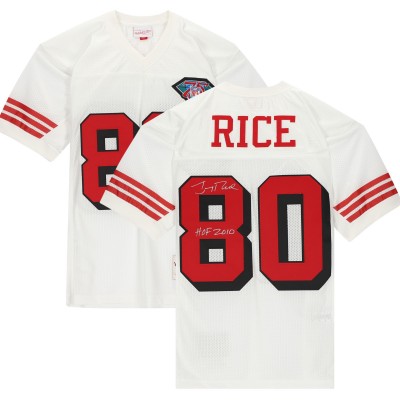 Autographed San Francisco 49ers Jerry Rice Fanatics Authentic White Mitchell & Ness Authentic Jersey with HOF 2010 Inscription