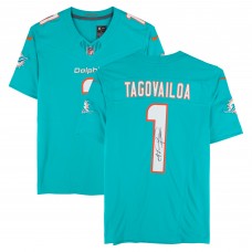 Игровая джерси Tua Tagovailoa Miami Dolphins Autographed Fanatics Authentic Aqua Throwback Nike Limited