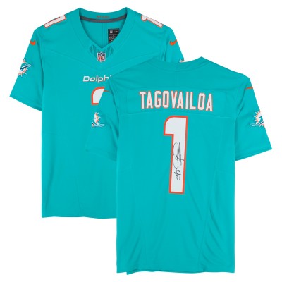 Игровая джерси Tua Tagovailoa Miami Dolphins Autographed Fanatics Authentic Aqua Throwback Nike Limited