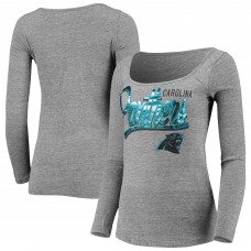Carolina Panthers 5th & Ocean by New Era Womens Lurex Striped Tri-Blend Long Sleeve T-Shirt - Gray
