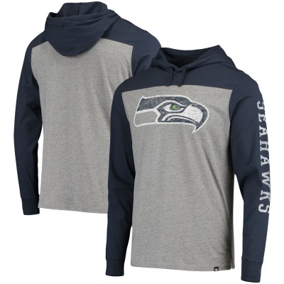 Футболка с длинным рукавом с капюшоном Seattle Seahawks 47 Franklin Wooster - Heathered Gray/Blue
