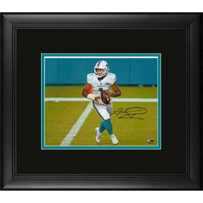 Autographed Miami Dolphins Tua Tagovailoa Fanatics Authentic Framed 8 x 10 White Jersey Rolling Out Photograph