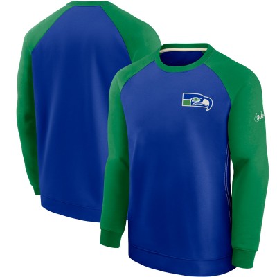 Seattle Seahawks Nike Royal/Green Historic Raglan Crew Performance Sweater