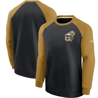 New Orleans Saints Nike Historic Raglan Performance Pullover Sweater - Black/Gold
