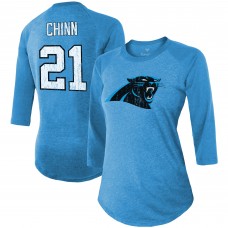 Jeremy Chinn Carolina Panthers Womens Team Player Name & Number Tri-Blend Raglan 3/4-Sleeve T-Shirt - Blue