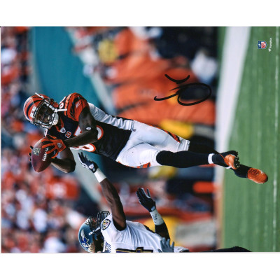 Фото с автографом Cincinnati Bengals Chad Johnson Fanatics Authentic 8 x 10 Black Jersey Making Catch
