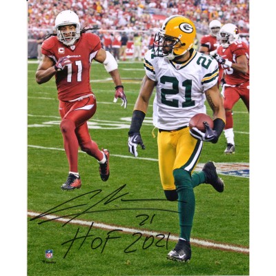 Autographed Green Bay Packers Charles Woodson Fanatics Authentic 8 x 10 Interception Return Photograph with HOF 2021 Inscription