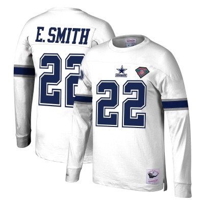 Dallas Cowboys Emmitt Smith Mitchell & Ness White Retired Player Name & Number Long Sleeve Top