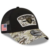 Las Vegas Raiders New Era 2021 Salute To Service Trucker 9FORTY Snapback Adjustable Hat - Black/Camo