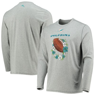 Футболка с длинным рукавом Miami Dolphins Tommy Bahama Sport Lei Pass - Heathered Gray