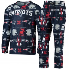 New England Patriots FOCO Wordmark Ugly Pajama Set - Navy