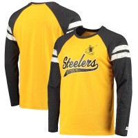 Pittsburgh Steelers Starter Gold/Black Throwback League Raglan Long Sleeve Tri-Blend T-Shirt