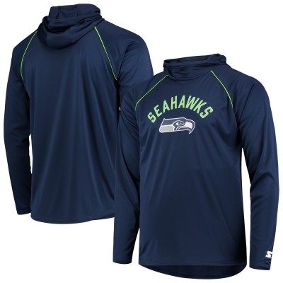 Seattle Seahawks Starter Navy Raglan Long Sleeve Hoodie T-Shirt
