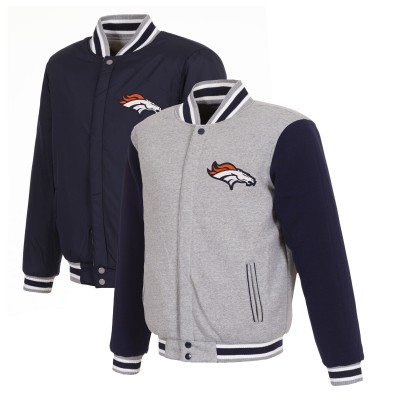 Куртка на кнопках Denver Broncos JH Design Gray/Navy Reversible Fleece