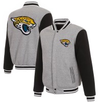 Jacksonville Jaguars JH Design Gray/Black Reversible Fleece Full-Snap Jacket