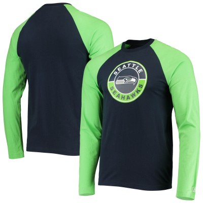 Футболка с длинным рукавом Seattle Seahawks New Era League Raglan - College Navy/Neon Green