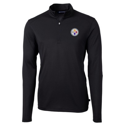 Pittsburgh Steelers Cutter & Buck Black Virtue Eco Pique Recycled Quarter-Zip Pullover Jacket