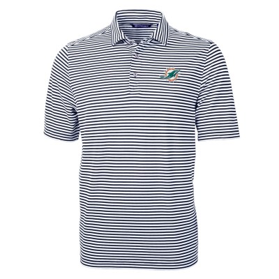 Miami Dolphins Cutter & Buck Navy Virtue Eco Pique Stripe Recycled Polo
