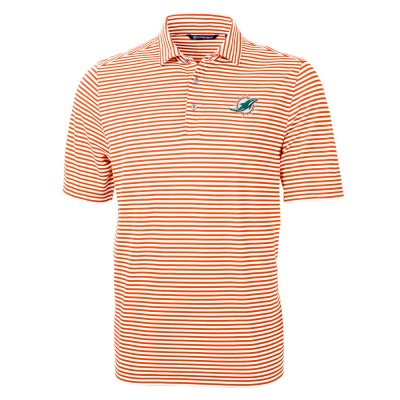 Miami Dolphins Cutter & Buck Orange Virtue Eco Pique Stripe Recycled Polo