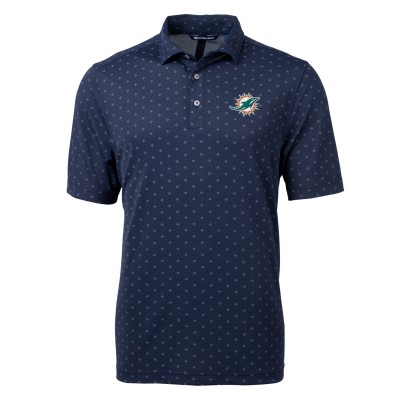 Miami Dolphins Cutter & Buck Navy Virtue Eco Pique Tile Print Polo