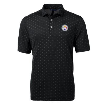 Pittsburgh Steelers Cutter & Buck Black Virtue Eco Pique Tile Print Polo
