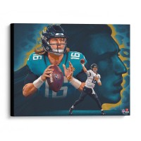 Trevor Lawrence Jacksonville Jaguars Unsigned Fanatics Authentic Stretched 20 x 24 Giclee - Created by Artist Brian Konnick