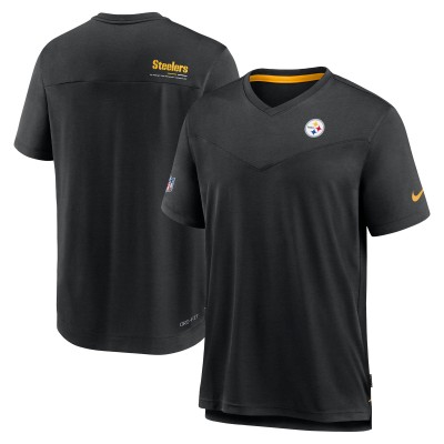 Футболка Pittsburgh Steelers Nike Black Sideline Coach Chevron Lock Up Logo V-Neck Performance