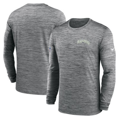Seattle Seahawks Nike Gray Sideline Velocity Athletic Stack Performance Long Sleeve T-Shirt