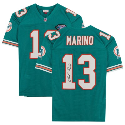 Autographed Miami Dolphins Dan Marino Fanatics Authentic Aqua Mitchell & Ness Authentic Jersey with HOF 05 Inscription