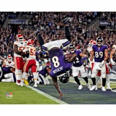 Unsigned Baltimore Ravens Lamar Jackson Fanatics Authentic Touchdown Flip Photograph