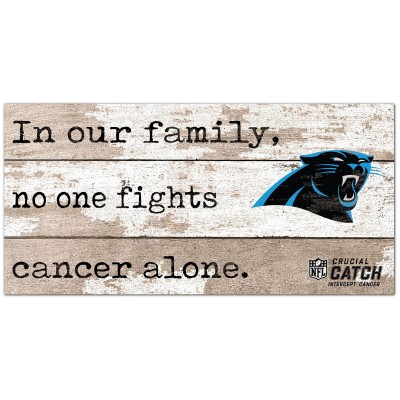 Carolina Panthers NFL Crucial Catch 6 x 12 In Our Family No One Fights Cancer Alone Sign