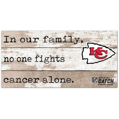 Kansas City Chiefs NFL Crucial Catch 6 x 12 In Our Family No One Fights Cancer Alone Sign