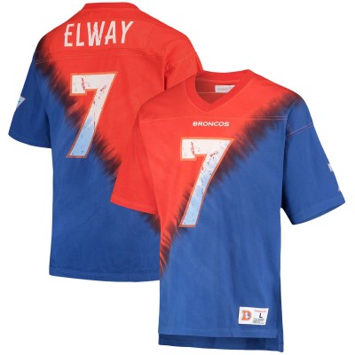 Галстук Футболка John Elway Denver Broncos Mitchell & Ness Retired Player Name & Number Diagonal-Dye V-Neck - Orange/Royal