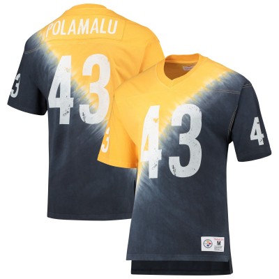 Pittsburgh Steelers Troy Polamalu Mitchell & Ness Gold/Black Retired Player Name & Number Diagonal Tie-Dye V-Neck T-Shirt